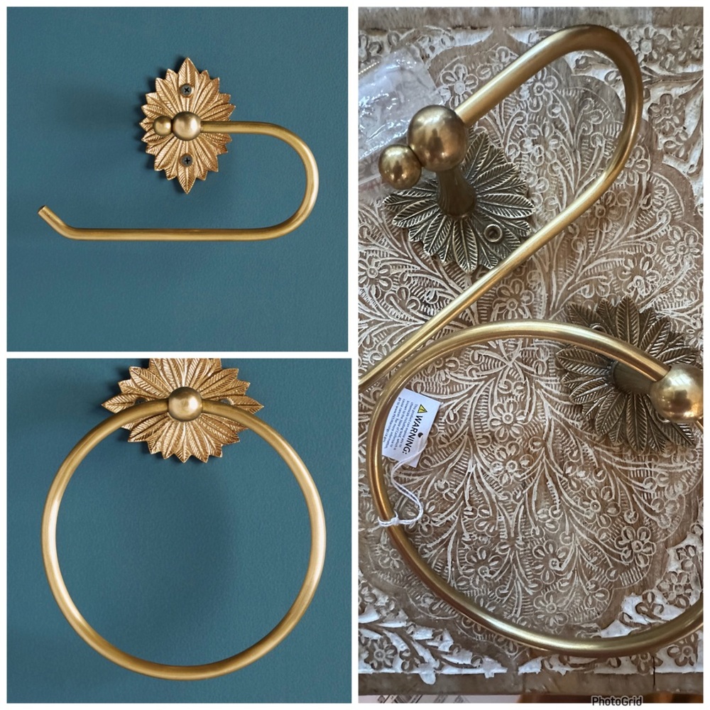 Anthropologie Gold Demeter Towel Ring and Toilet Paper Holder Set